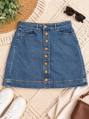 LOFT Denim Button Front Skirt Women’s Size 8 Blue A-Line Mini